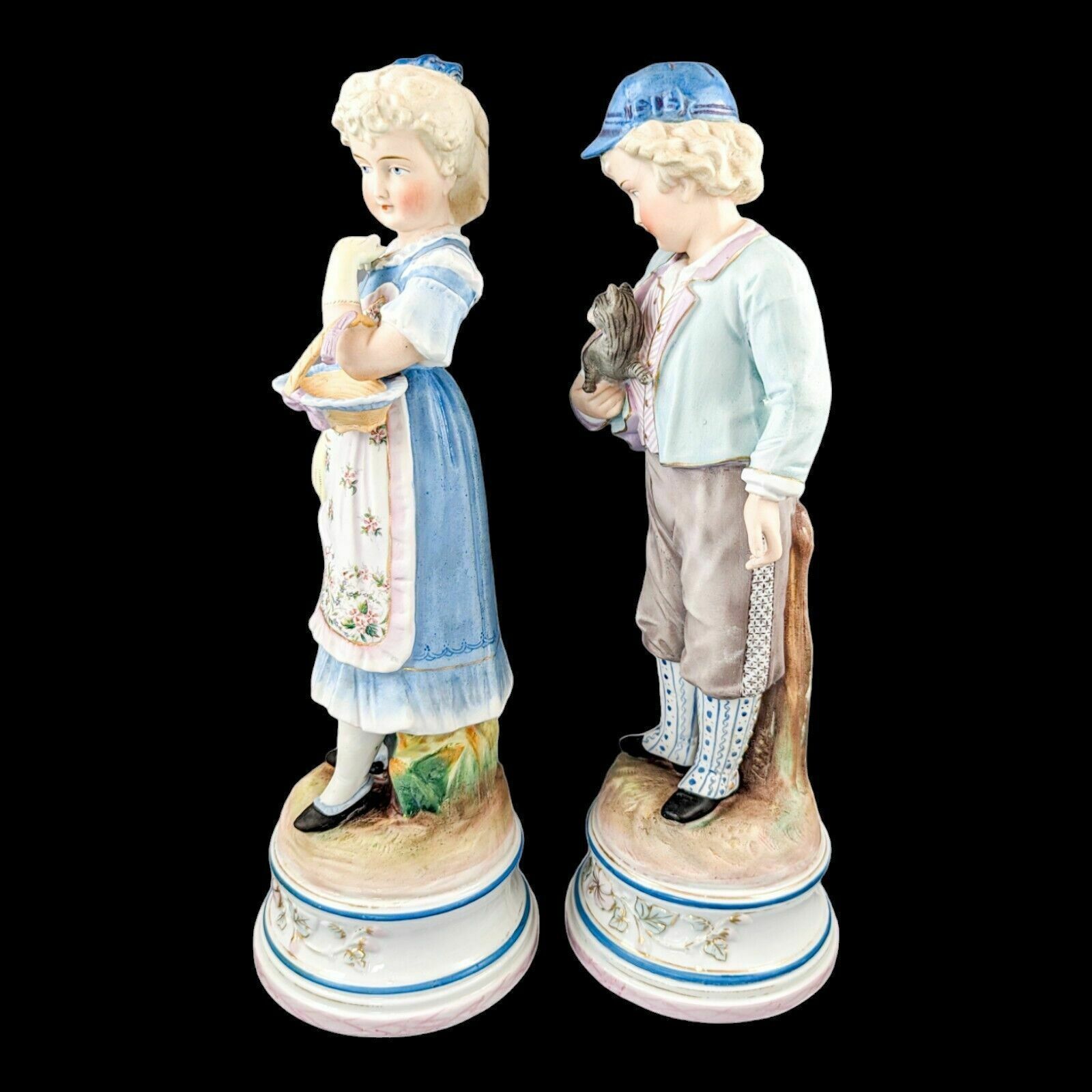 Pair Of Large Antique 19th Century French Bisque Porcelain Figurines photo for sale