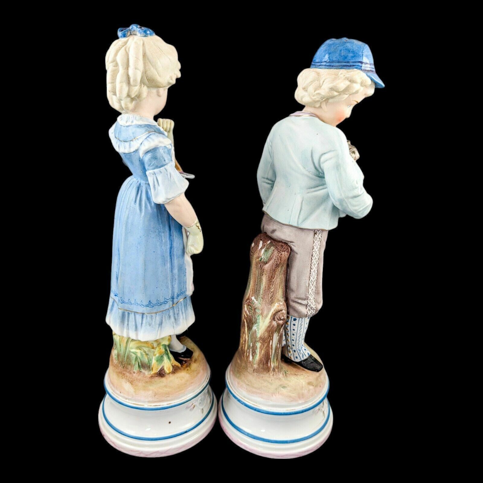 Pair Of Large Antique 19th Century French Bisque Porcelain Figurines photo vinterior