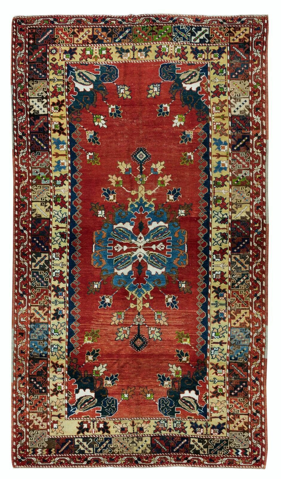 5.2x9.3 Ft Handknotted 1960s Turkish Village Rug With Medallion Design, All Wool