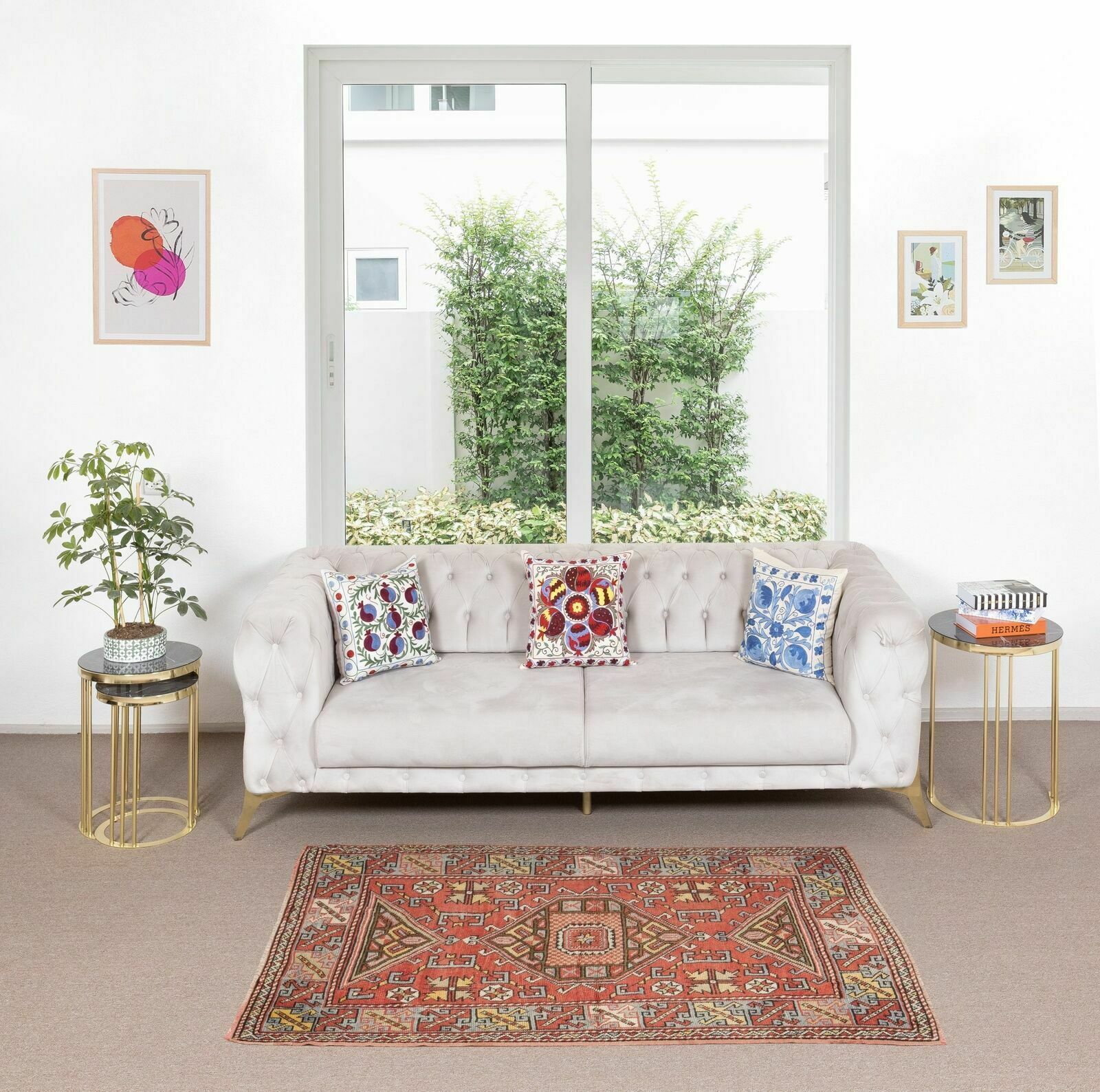 4.2x6 Ft Semi Antique Turkish Rug, Authentic Hand Knotted Carpet photo furniture