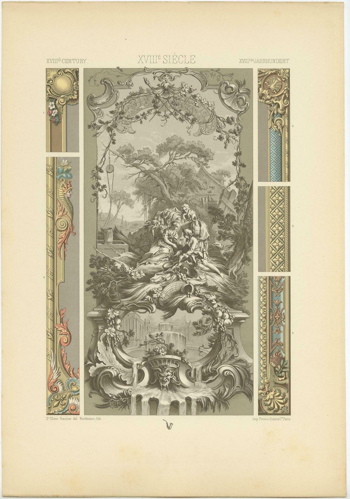 Pl. 114 Antique Print Of 18th Century Decorative Panel By Racinet, Circa 1890 photo Art