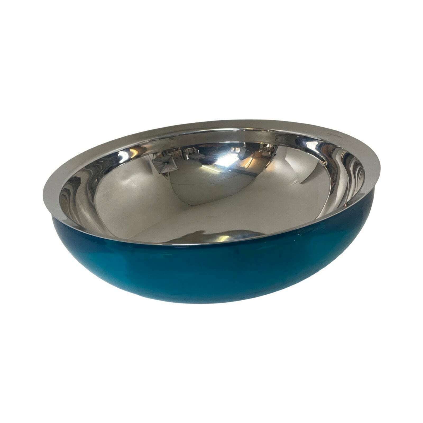 Miriam Mirri For Alessi   Bowl (Two Parts) / Salad Or Fruit Bowl   Model 'Super Love'   Stainless Steel With Bright Blue Pastoc Bottom photo furniture