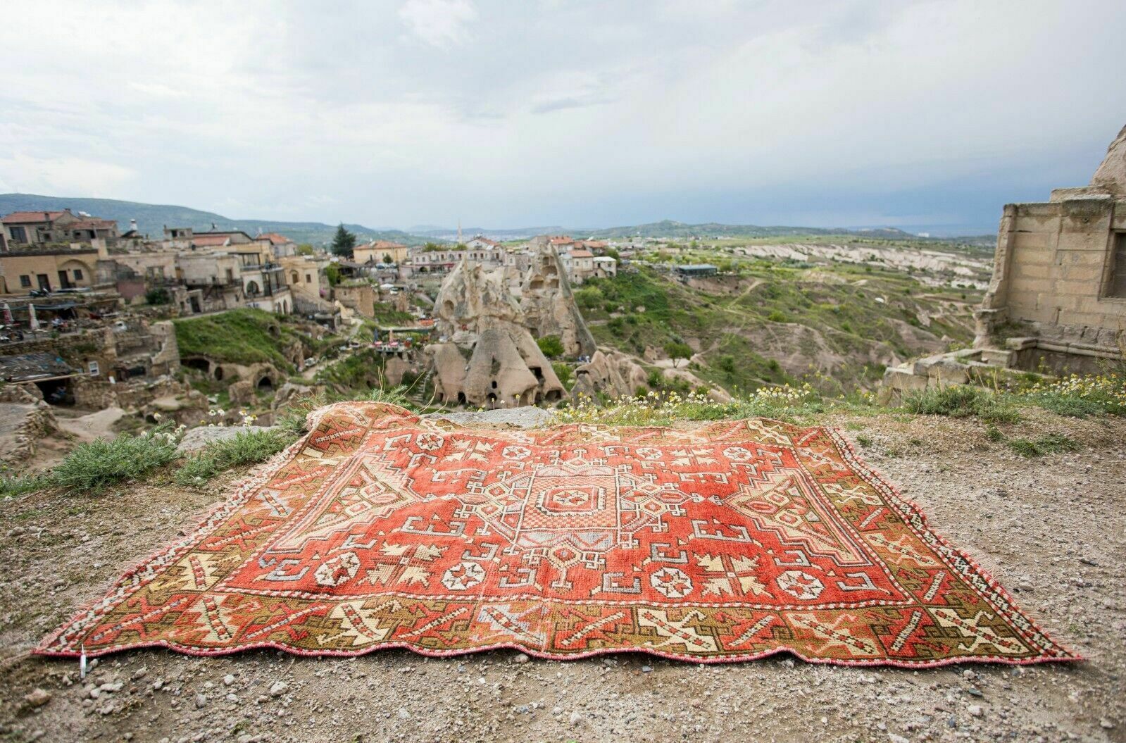 3.8x5.8 Ft Vintage Hand Knotted Geometric Turkish Traditional Rug In Red photo buy