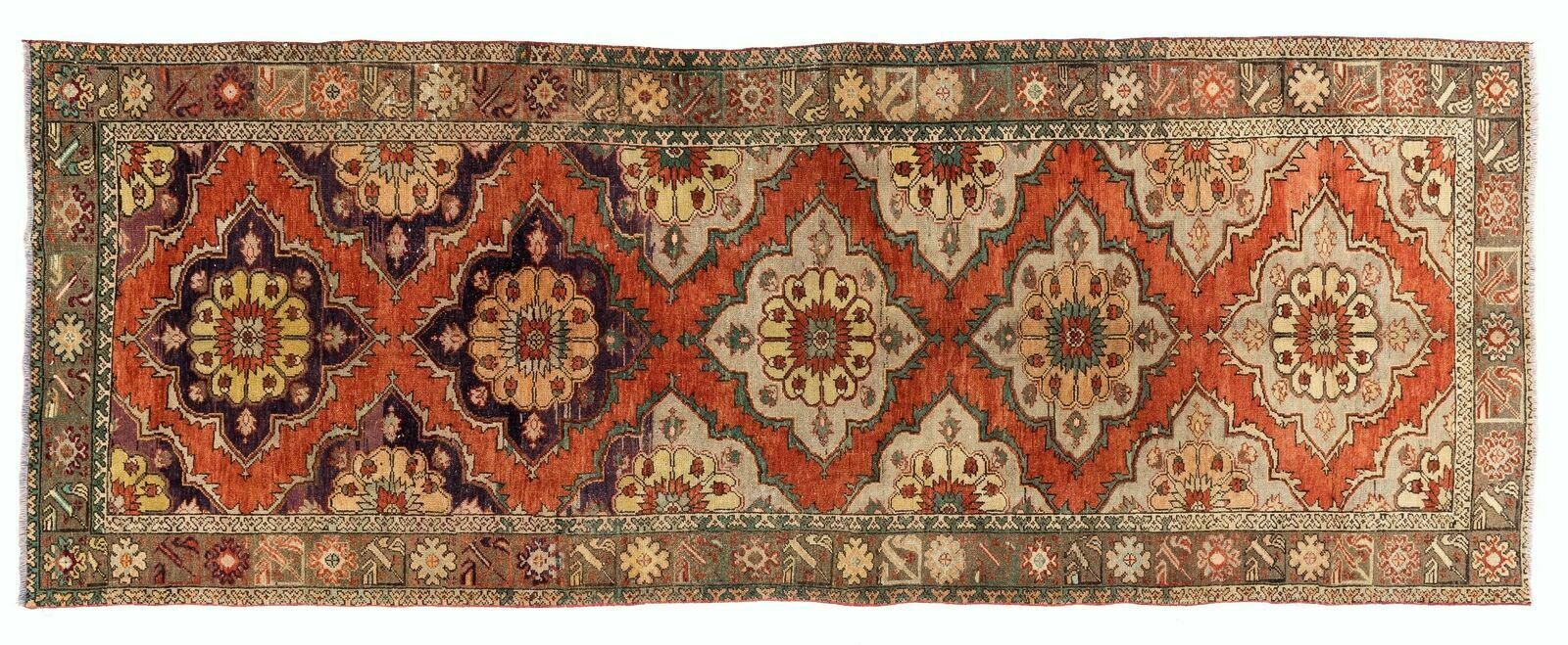 4.5x11.8 Ft Vintage Hand Knotted Anatolian Runner. Tribal Style Hallway Runner photo 1000.0