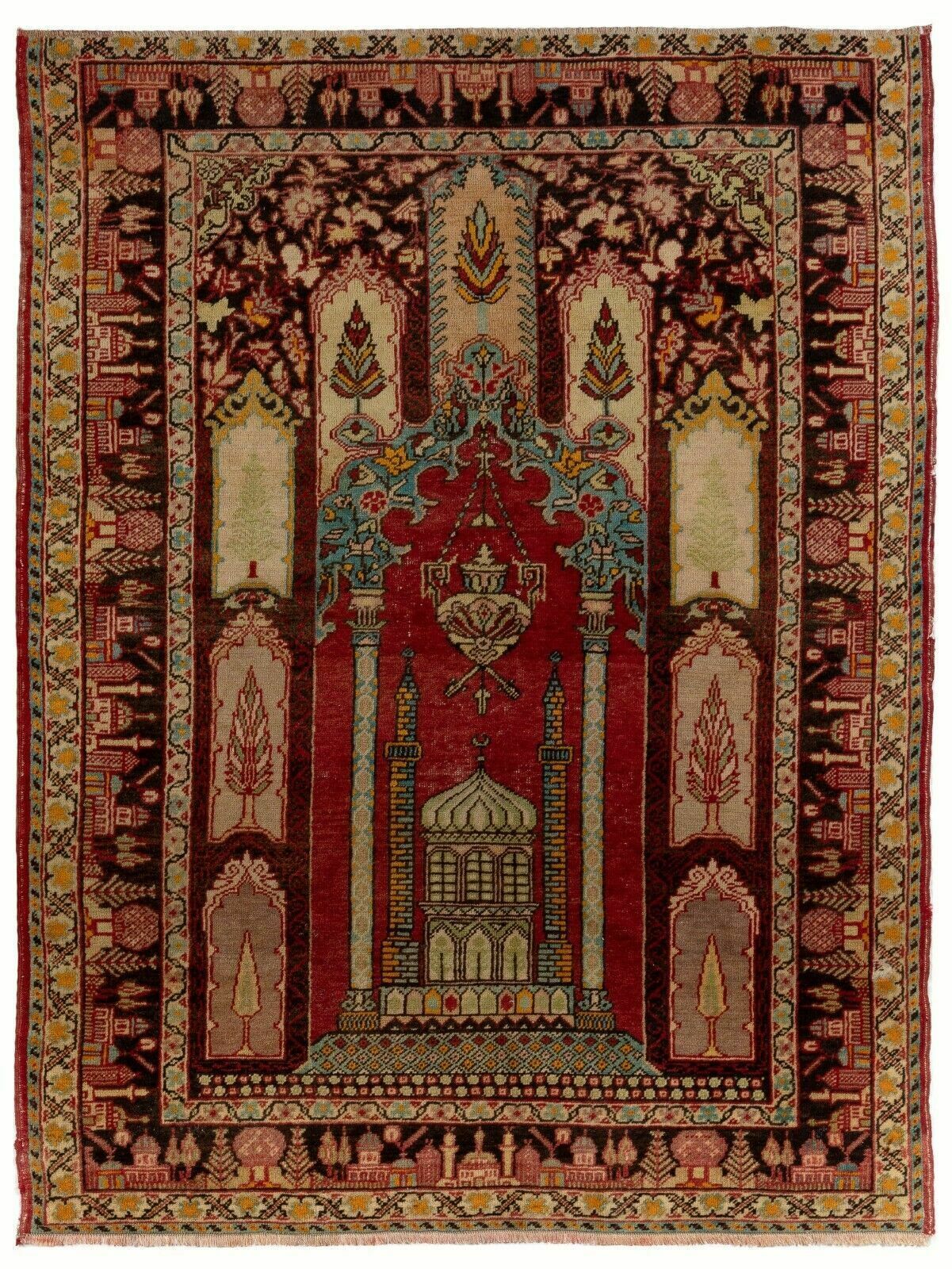 4.3x6 Ft Semi Antique Handmade Cappadocia Wool Prayer Rug From Turkey, Ca 1940 photo furniture