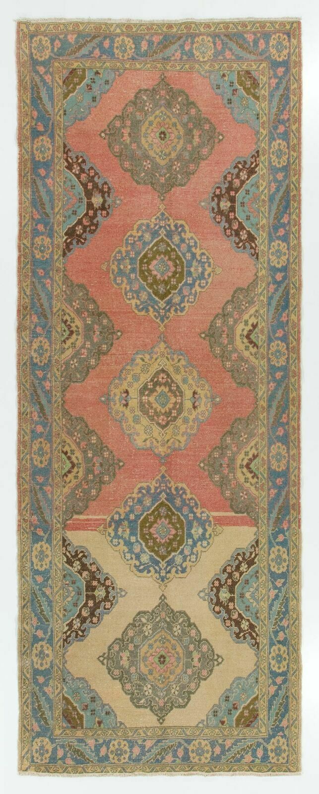 5x12.6 Ft One Of A Kind Vintage Turkish Oushak Runner Rug For Hallway