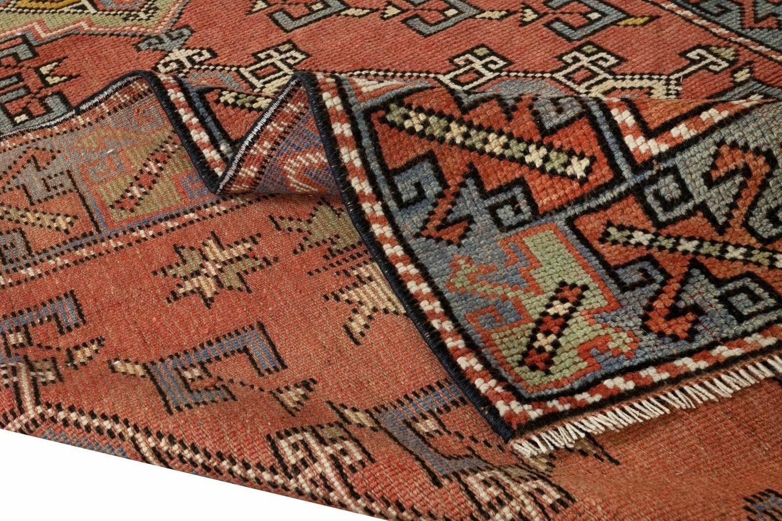 4x5.7 Ft Traditional Vintage Hand Knotted Turkish Wool Rug With Geometric Design photo for sale