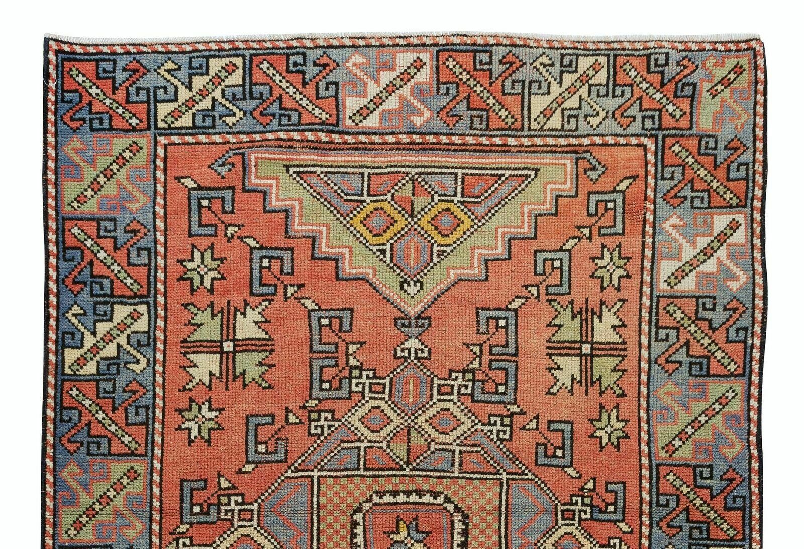 4x5.7 Ft Traditional Vintage Hand Knotted Turkish Wool Rug With Geometric Design photo Textiles