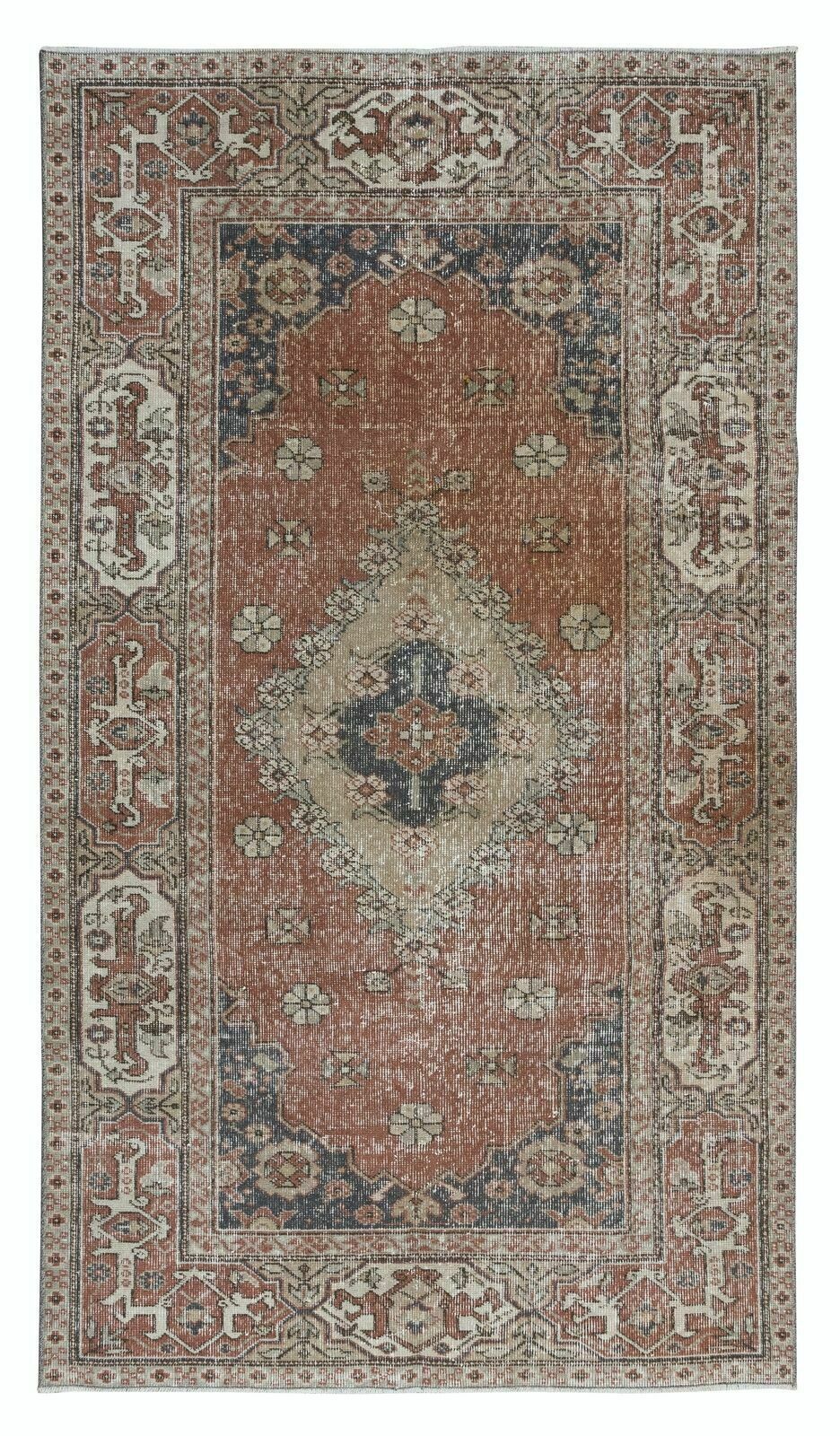 4.7x8 Ft Mid Century Traditional Handmade Turkish Village Rug With Medallion