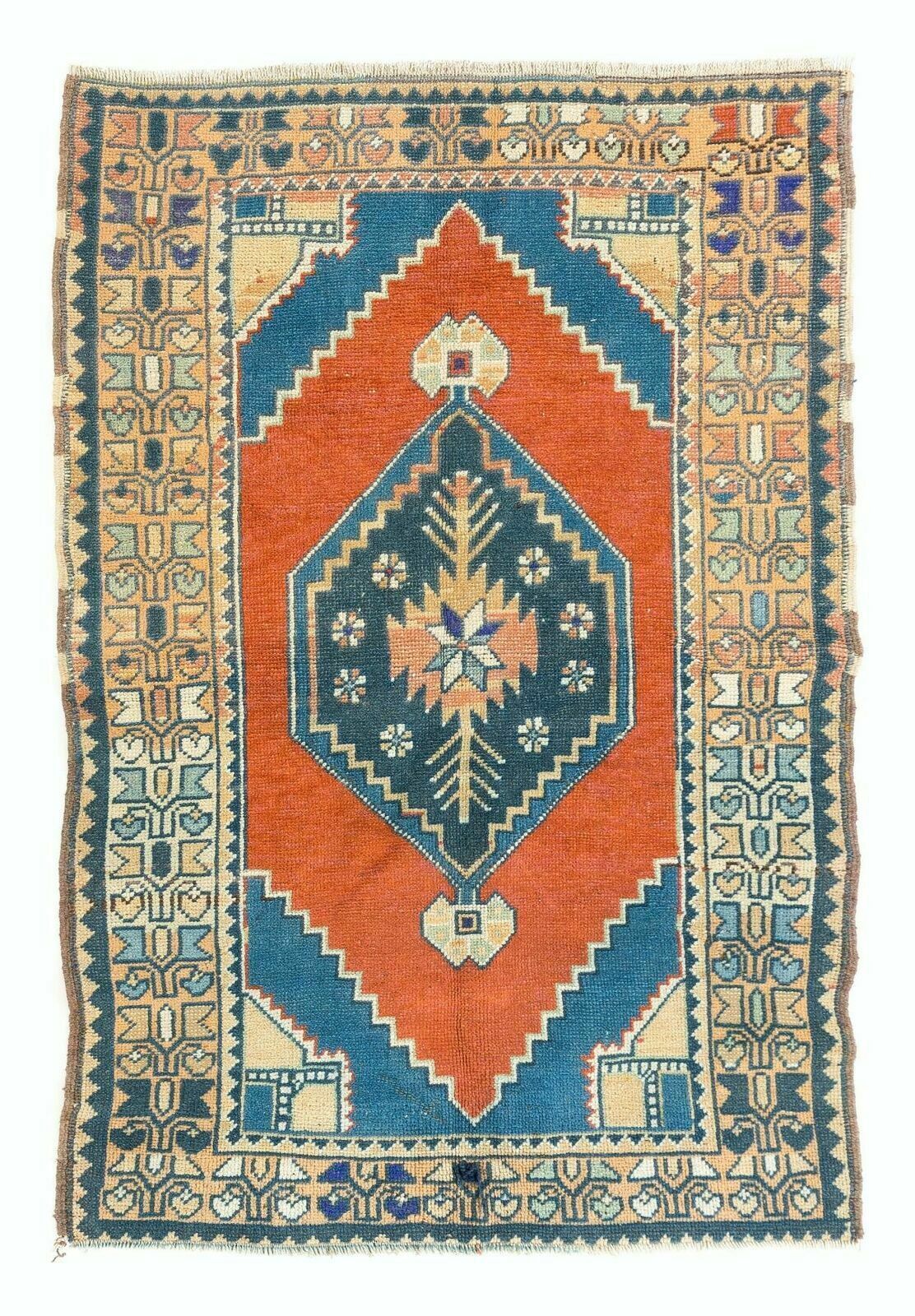 Tapis d'accent turc Konya noué à la main, 1,10 x 1,65 m. Tapis vintage. Revêtement de sol
