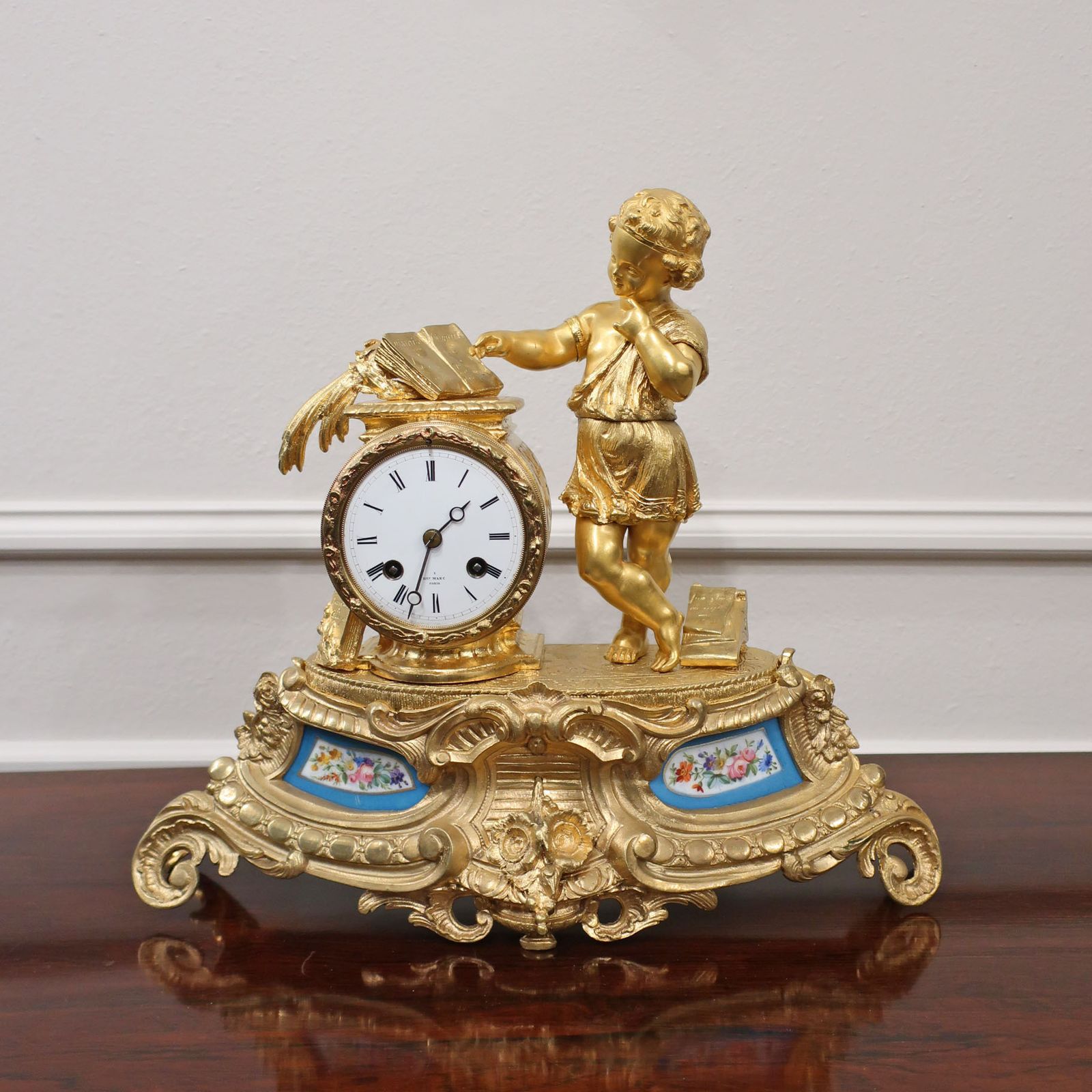 French Louis XVI Style Bronze Gilt Mantel Clock By Japy Freres