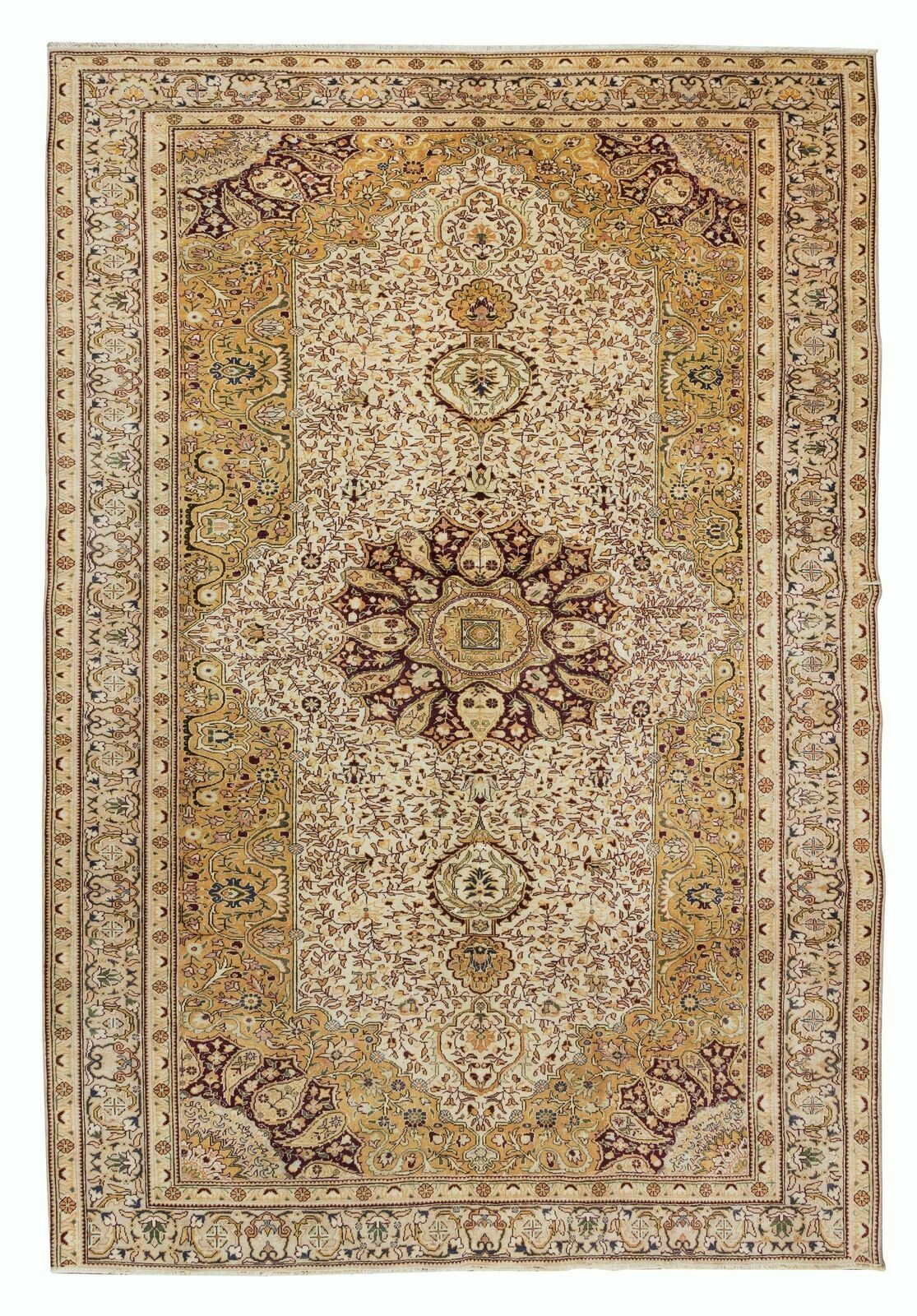 6.5x9.8 Ft One Of A Kind Hand Knotted Vintage Turkish Rug With Medallion Design