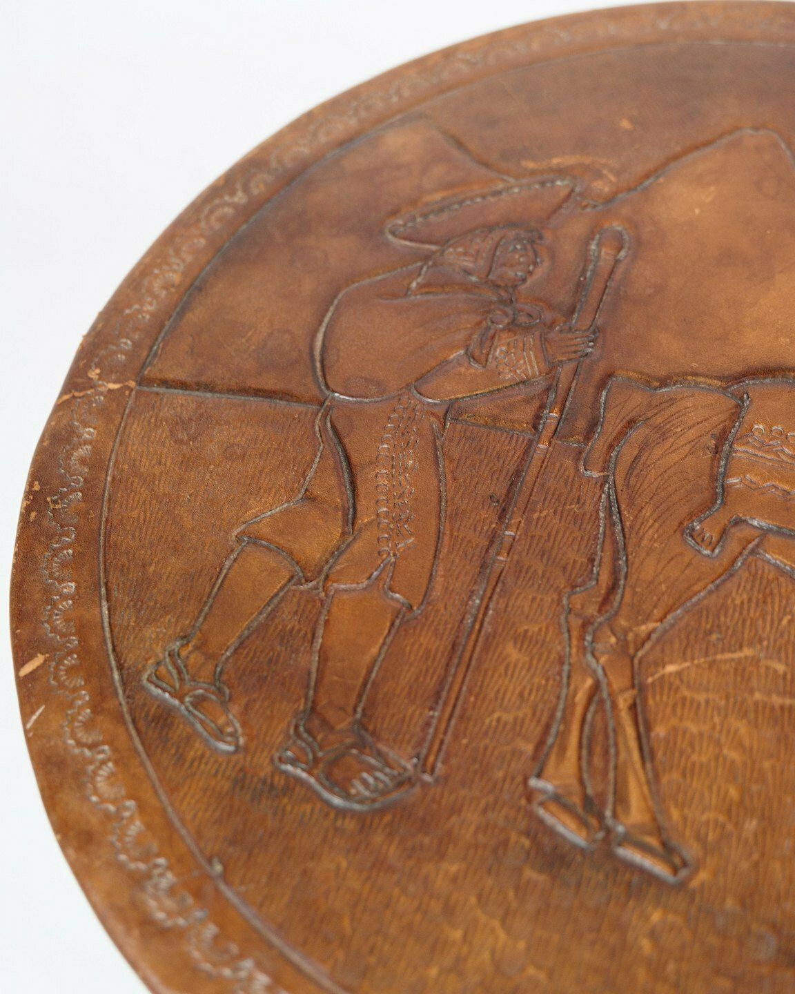 Antique Stool  With Motif Of Farmer With Alpaca From 1940s photo Furniture