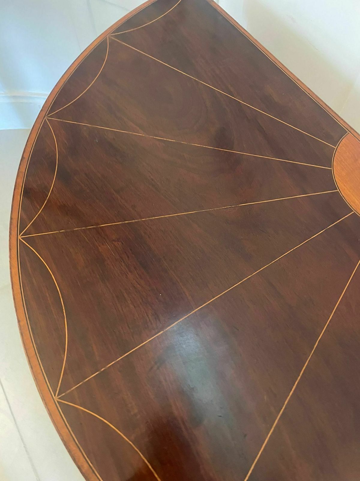 photo for sale Fine Quality Antique 18th Century Mahogany And Satinwood Inlaid Demi Lune Shaped Card Table