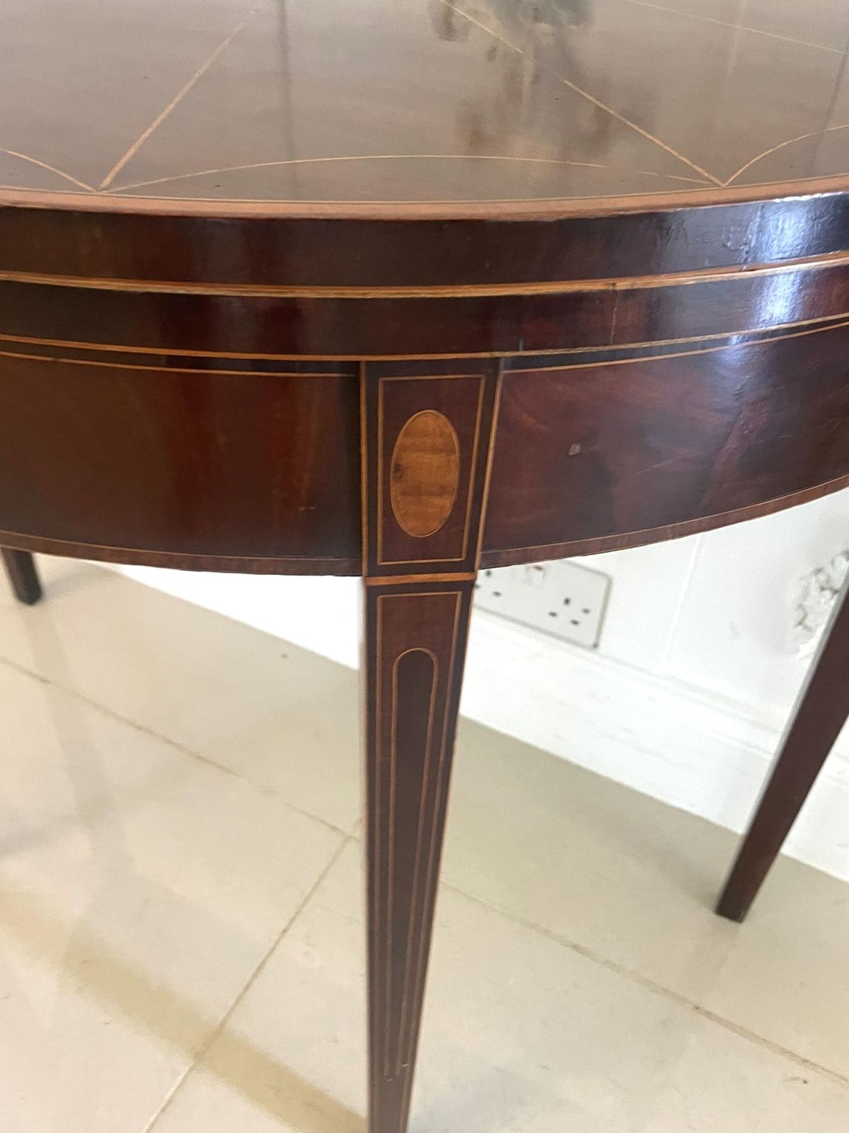 Furniture Fine Quality Antique 18th Century Mahogany And Satinwood Inlaid Demi Lune Shaped Card Table photo