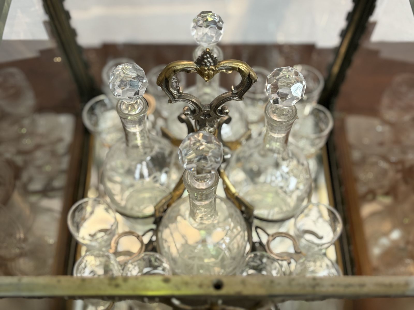 19th Century French Colonial Glass Cave à Liqueur Tantalus photo for sale