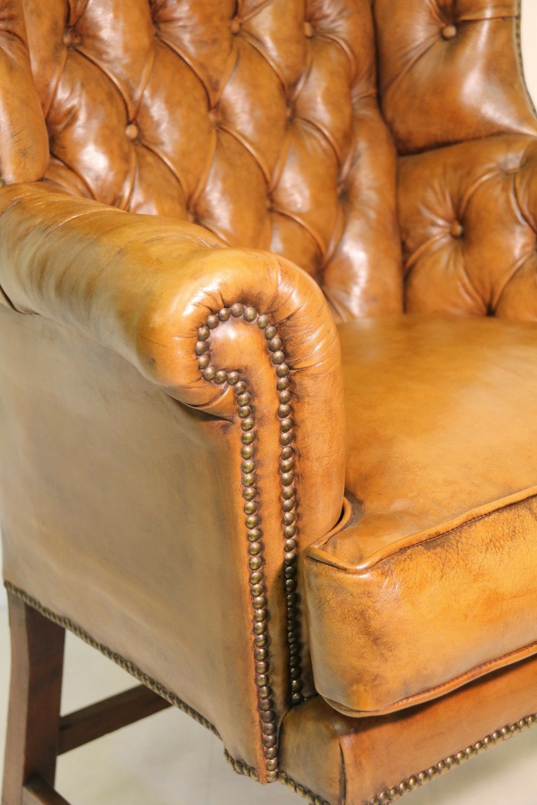 2950.0 A Rare 18th Century Deep Buttoned Leather Wing Backed Arm Chair Circa 1770 photo