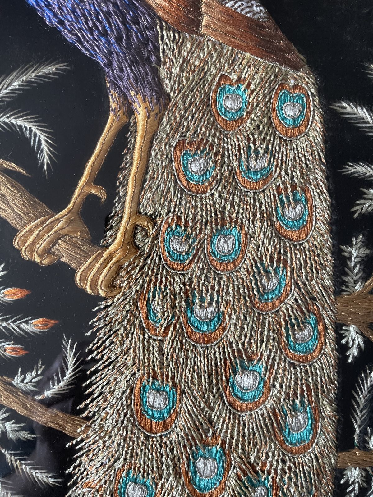 Huge 2ft X 3ft Framed Indian Silkwork Of Peacock photo Art