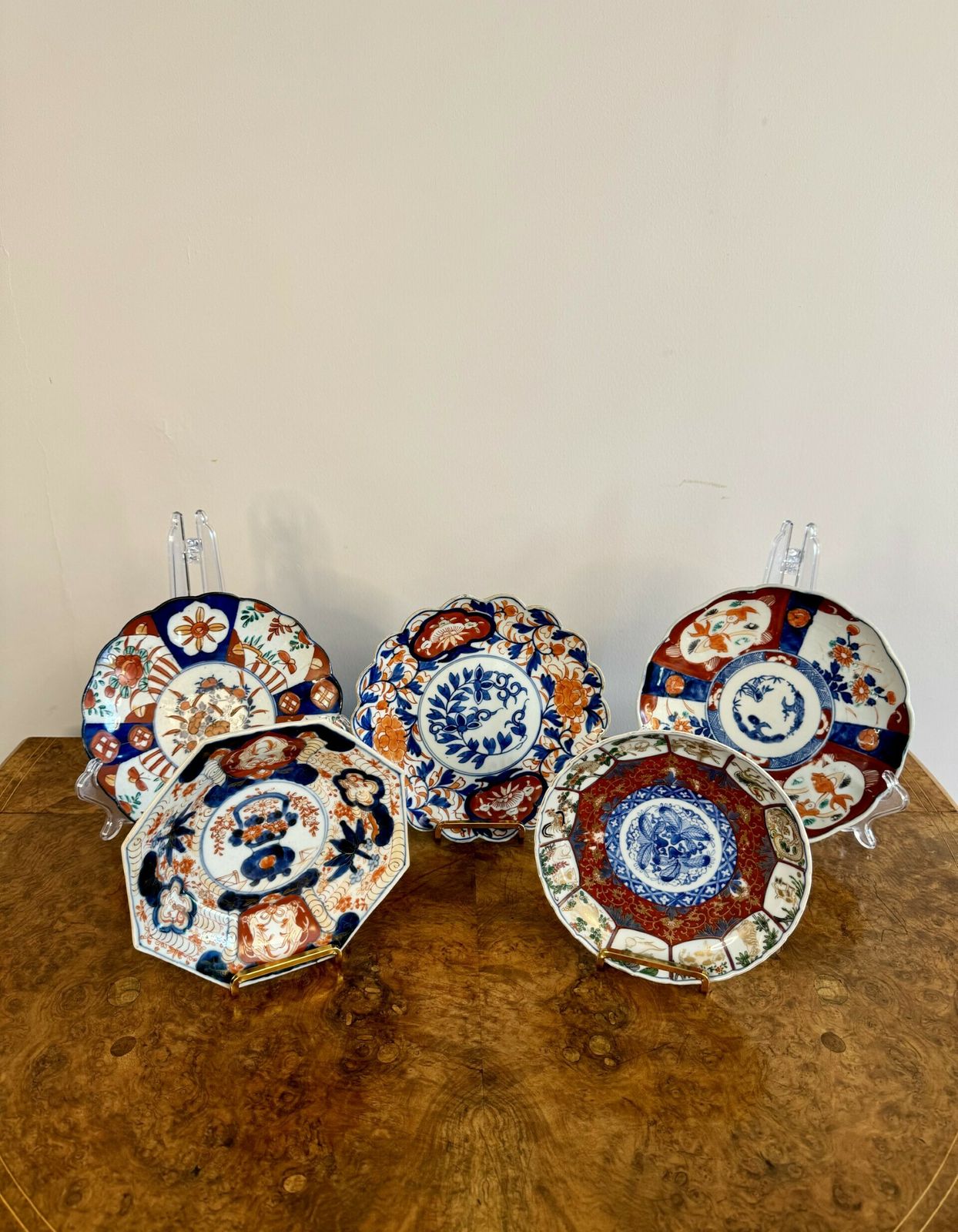 Unusual Collection Of Five Antique Japanese Imari Plates photo Home Decor