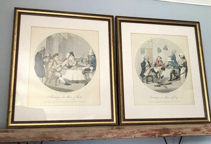 Pair Hand Coloured Stipple Engravings William Bunbury Large Gold Frames Antique