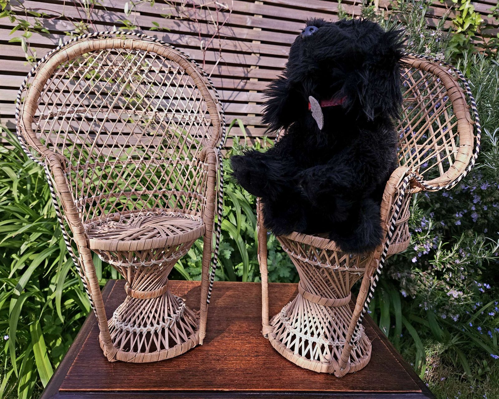 Charming Pair Of Miniature Wicker Peacock Chairs For Dolls photo for sale