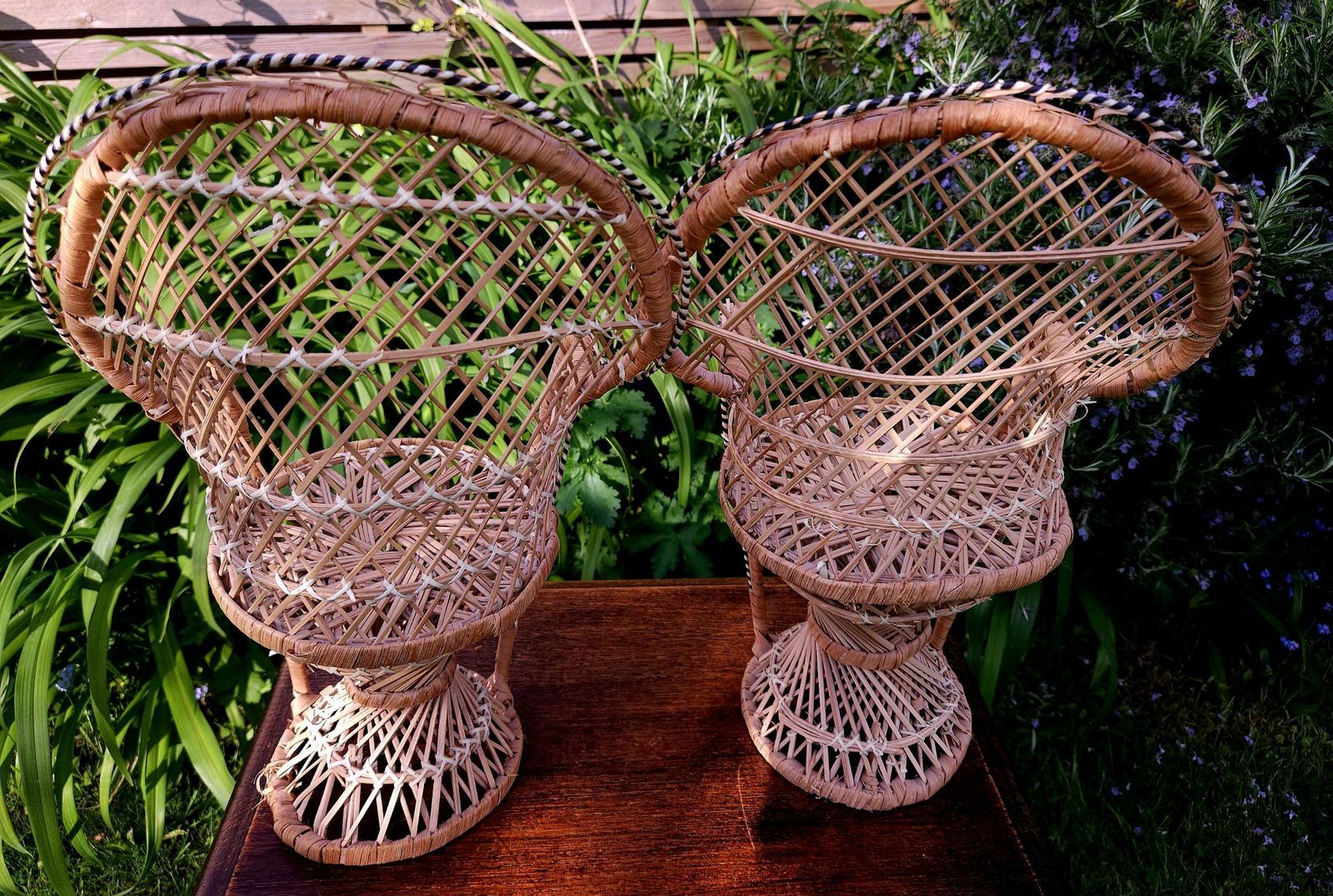 Charming Pair Of Miniature Wicker Peacock Chairs For Dolls photo Home Decor