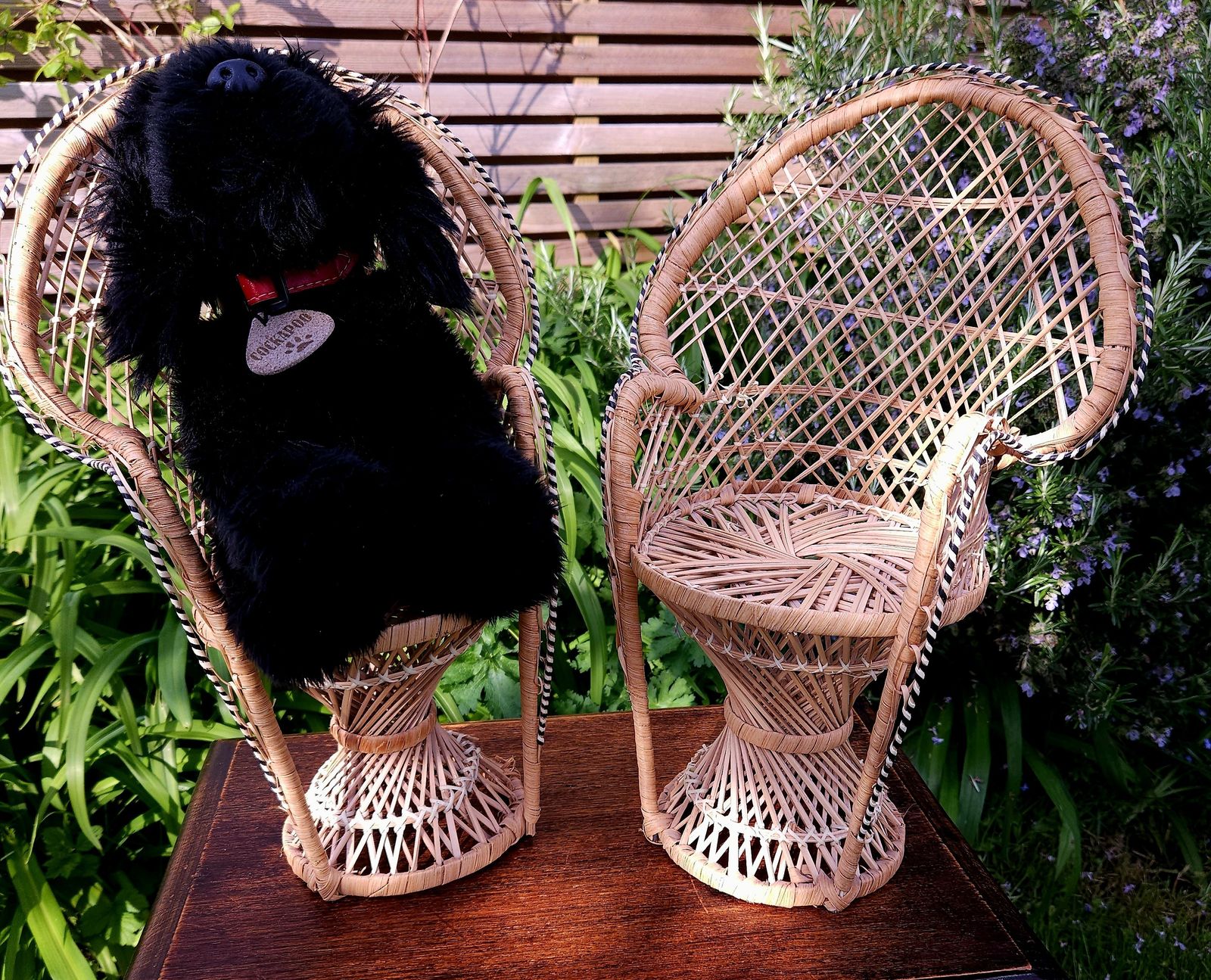 Charming Pair Of Miniature Wicker Peacock Chairs For Dolls photo vinterior