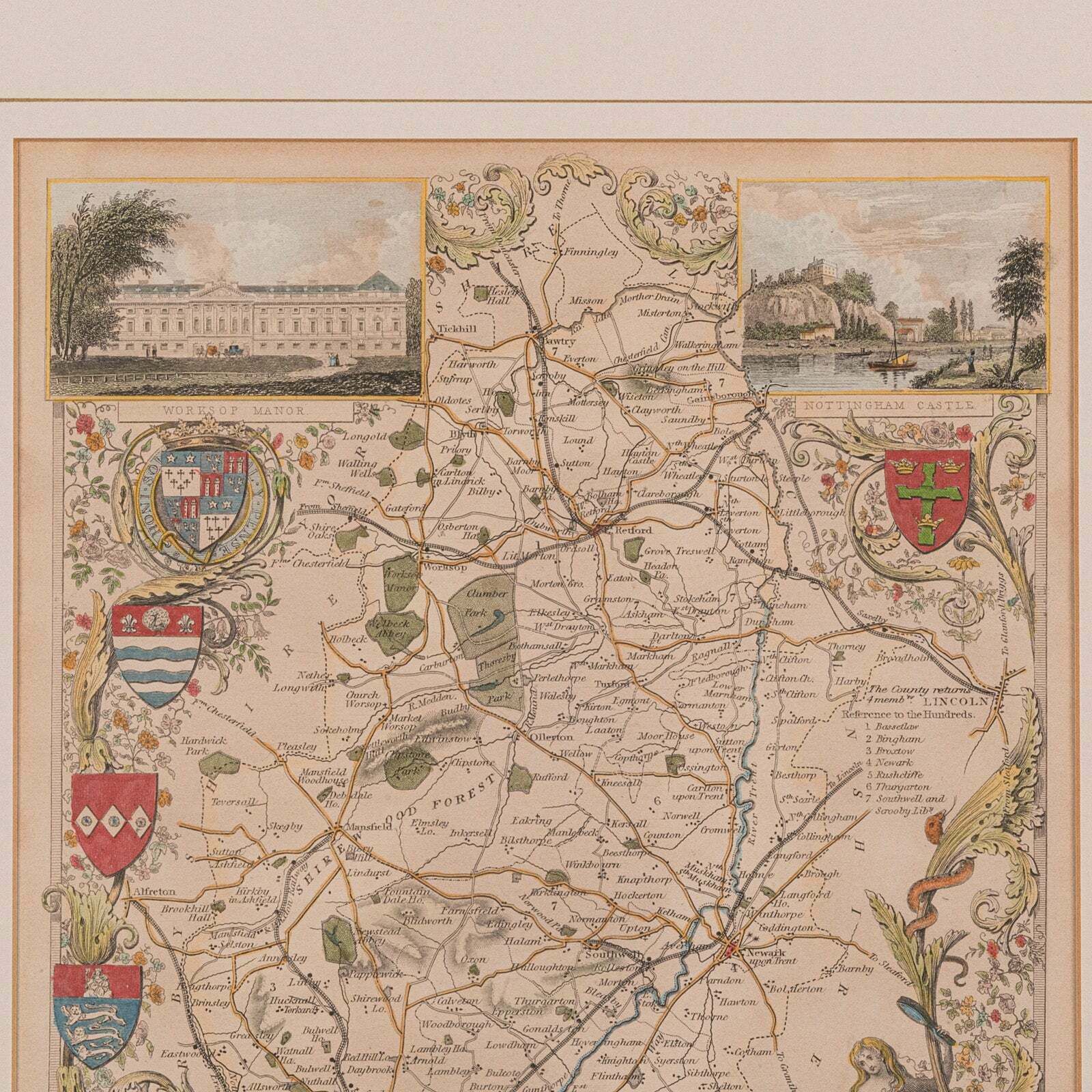 Antique Nottinghamshire Map, English, Framed, Cartographic Interest, Victorian photo 295.0