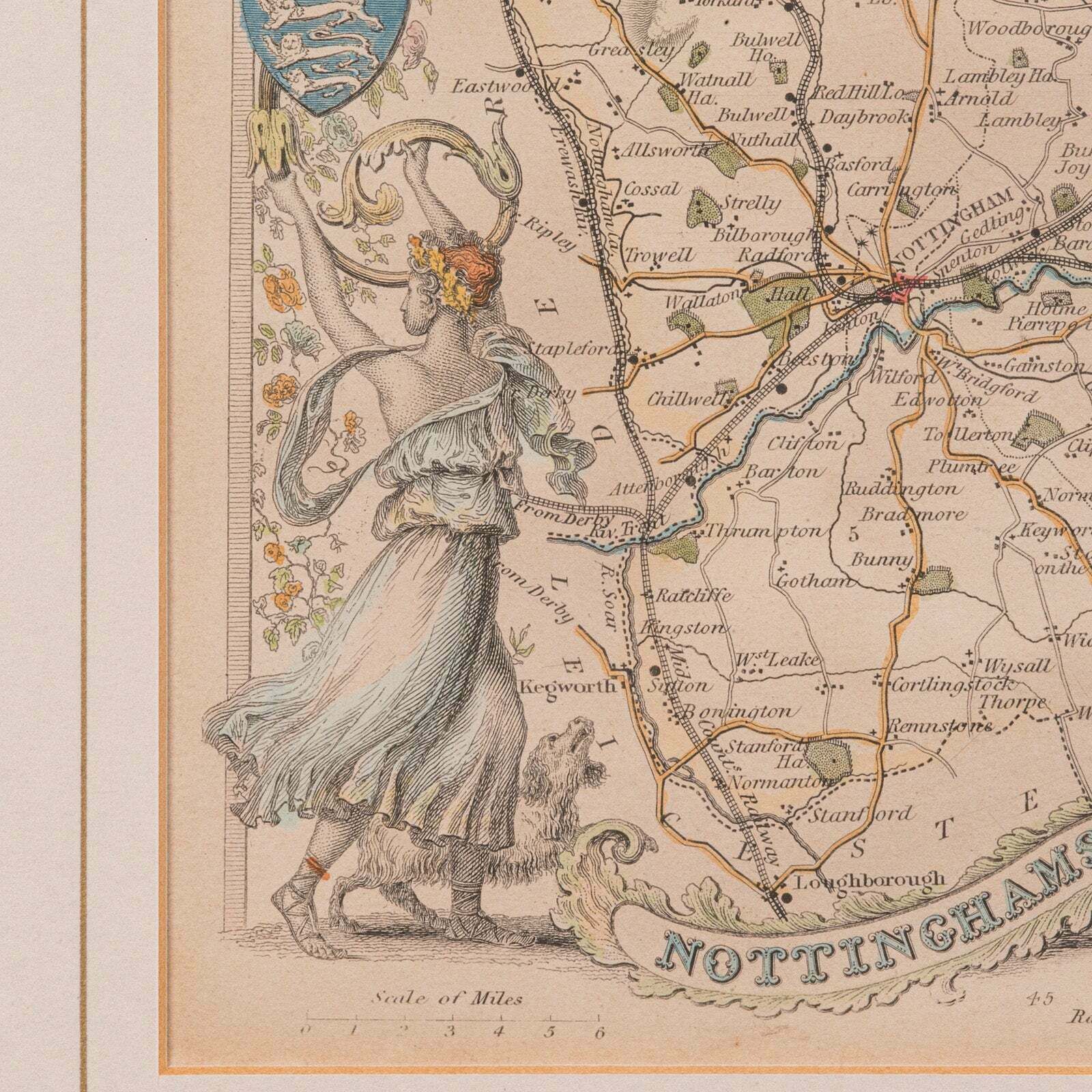 295.0 Antique Nottinghamshire Map, English, Framed, Cartographic Interest, Victorian photo