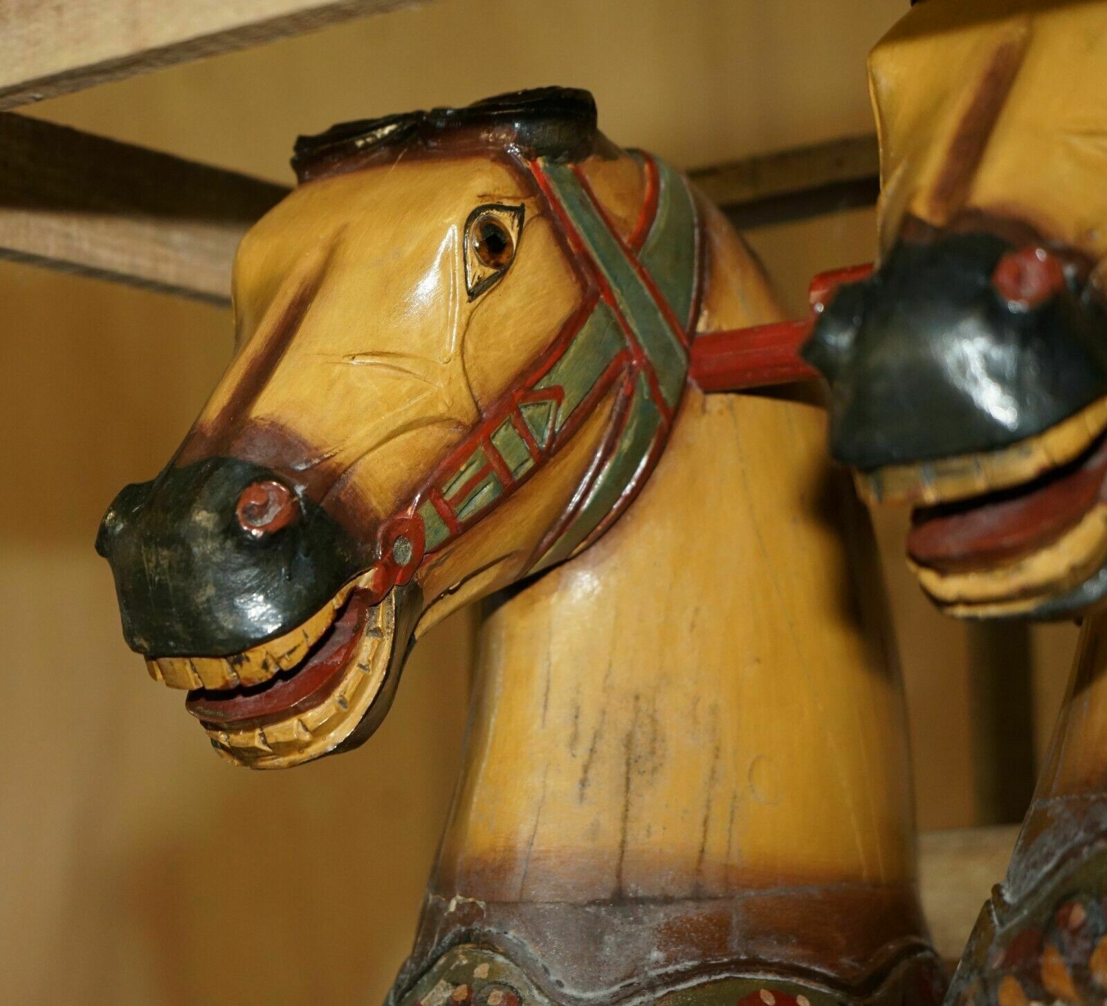 photo buy Pair Of Circa 1890 Original Paint New Old Stock Crated Fairground Ride Horses