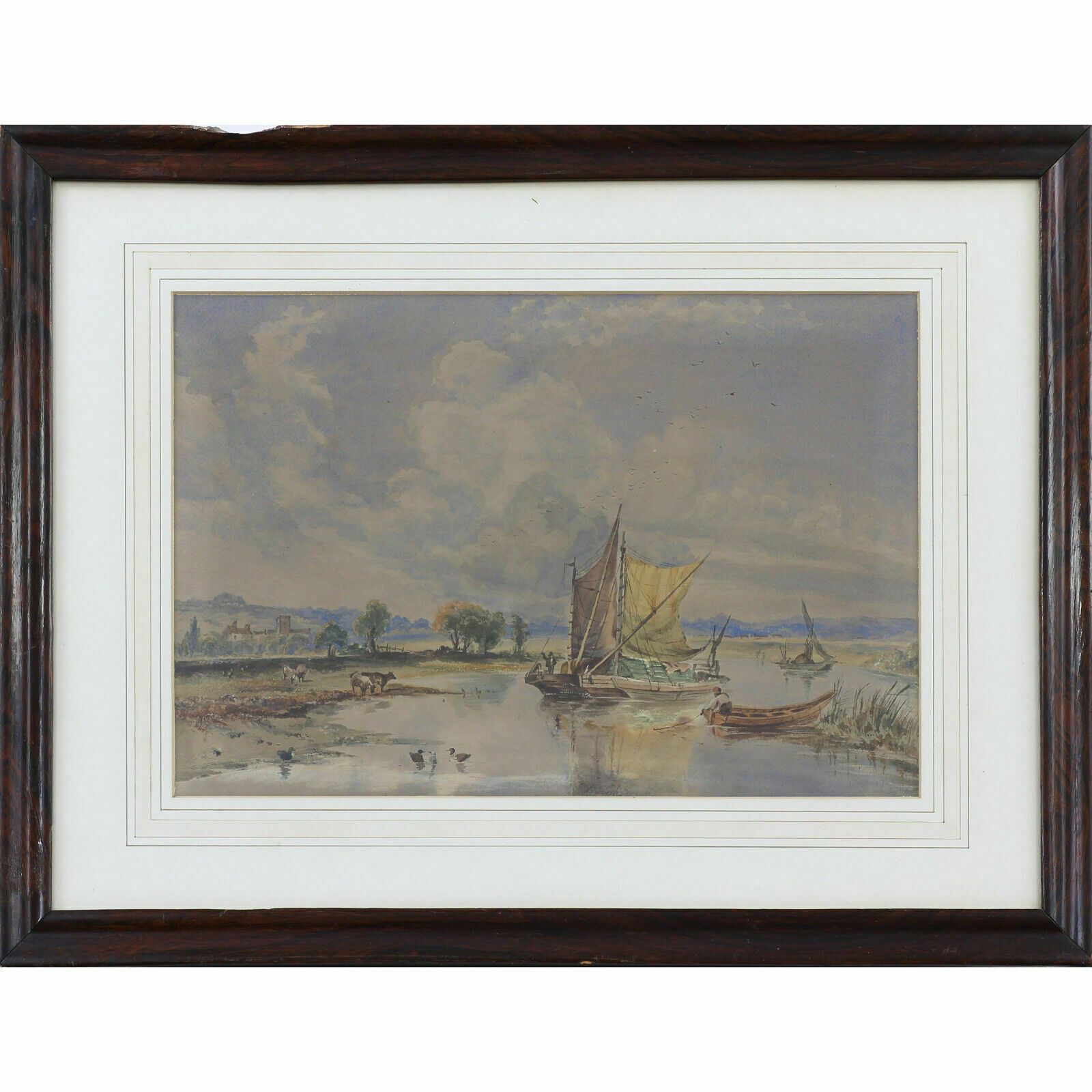 Watercolour Of An English Scene Depicting Boats On A River
