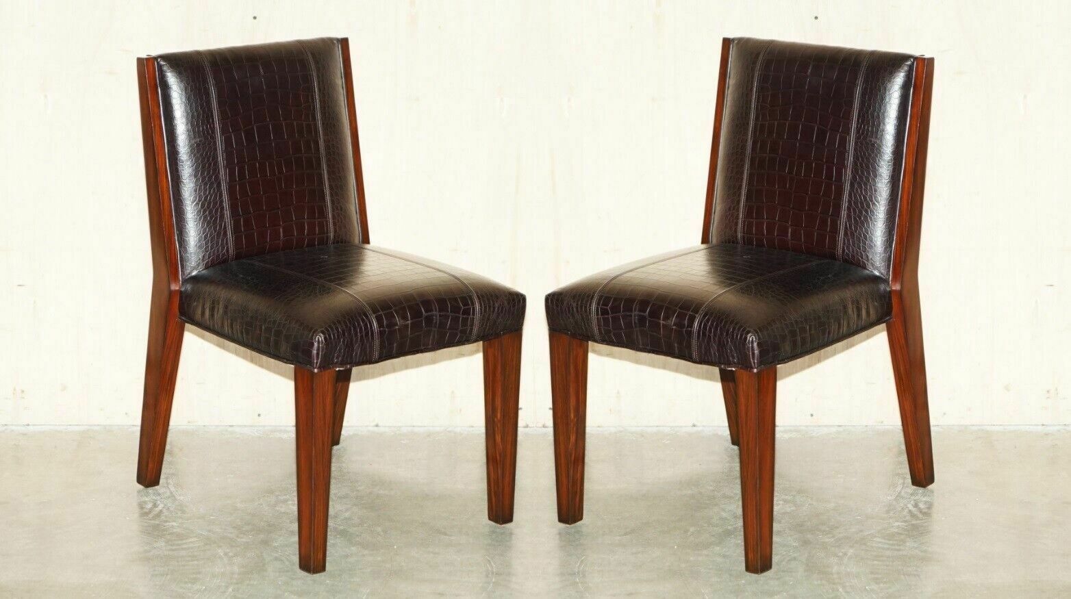 Ralph Lauren Metropolis Side Occasional Crocodile Patina Leather Dining Chairs