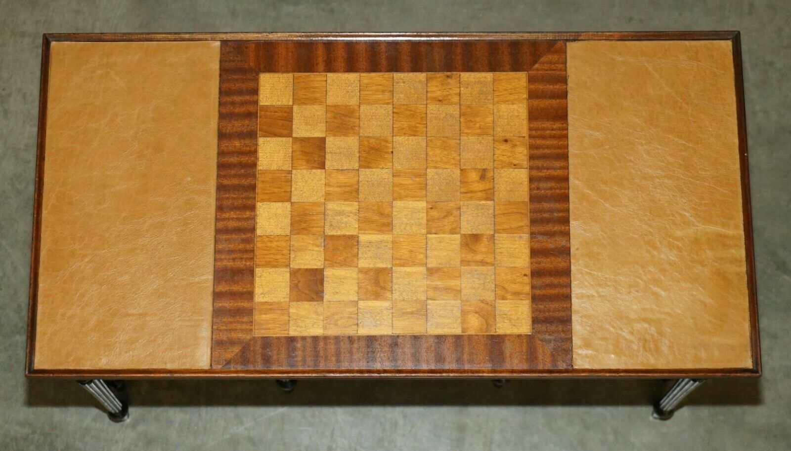 Vintage Circa 1950's Leather Topped Chessboard Coffee Nest Of Tables For Chess! photo for sale
