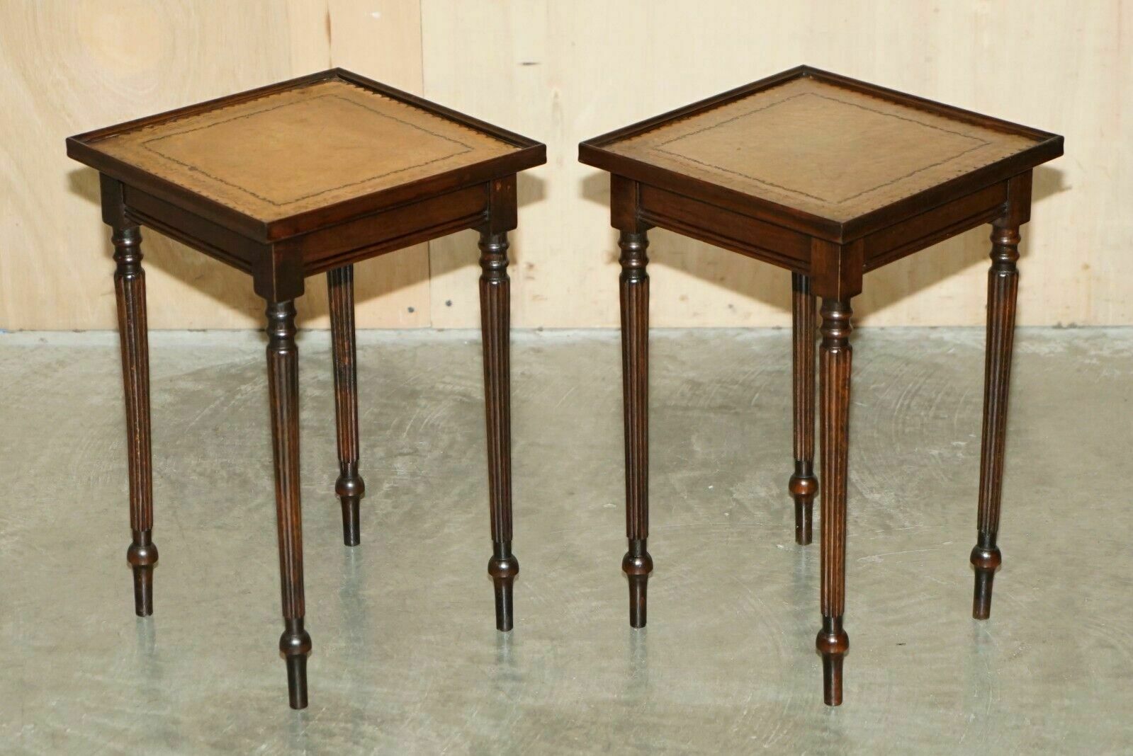 photo vinterior Vintage Circa 1950's Leather Topped Chessboard Coffee Nest Of Tables For Chess!