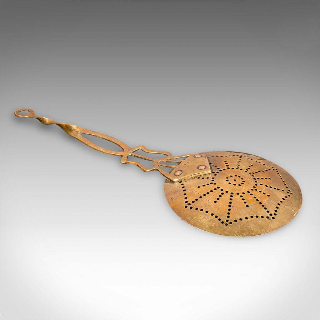 Antique West Country Cream Skimmer, English, Brass, Milk Stirrer, Georgian, 1800 photo vintage