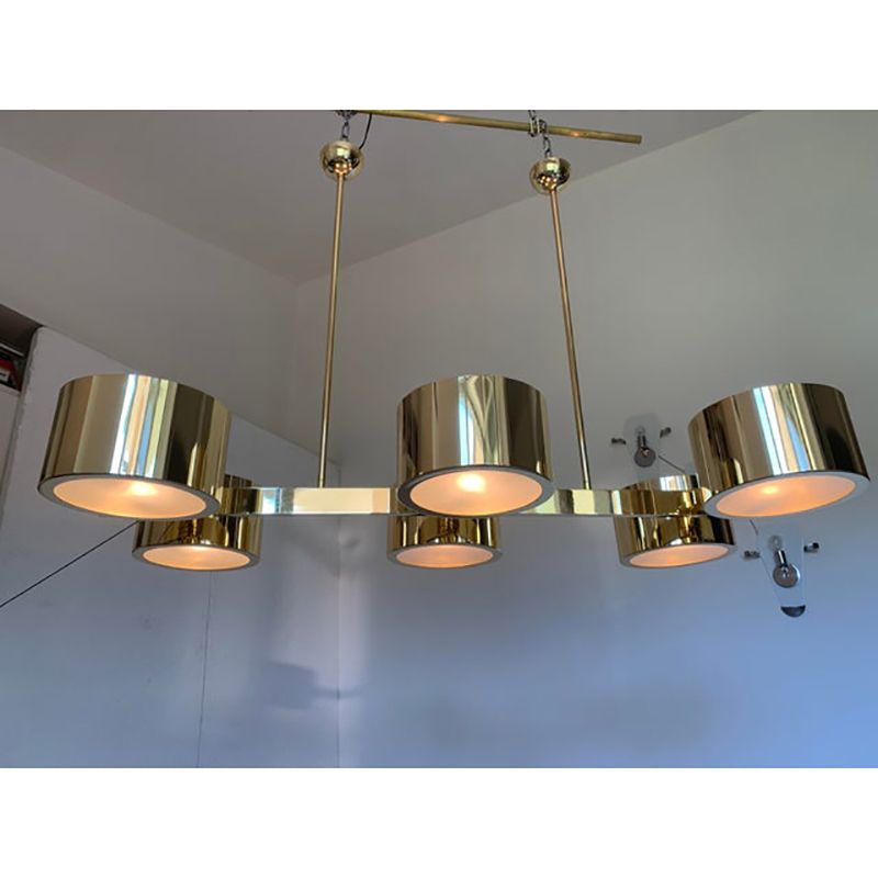 Italian Sputnik Chandelier Metal Gold Stilnovo Lelli Style photo vinterior