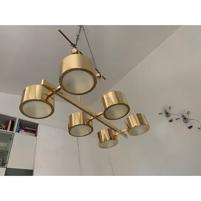 Italian Sputnik Chandelier Metal Gold Stilnovo Lelli Style photo vintage