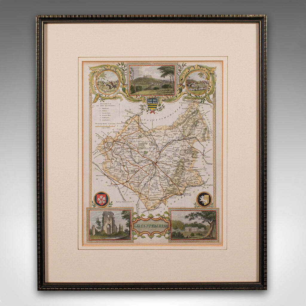 Antique Leicestershire Map, English, Framed Cartographic Interest, Victorian photo furniture
