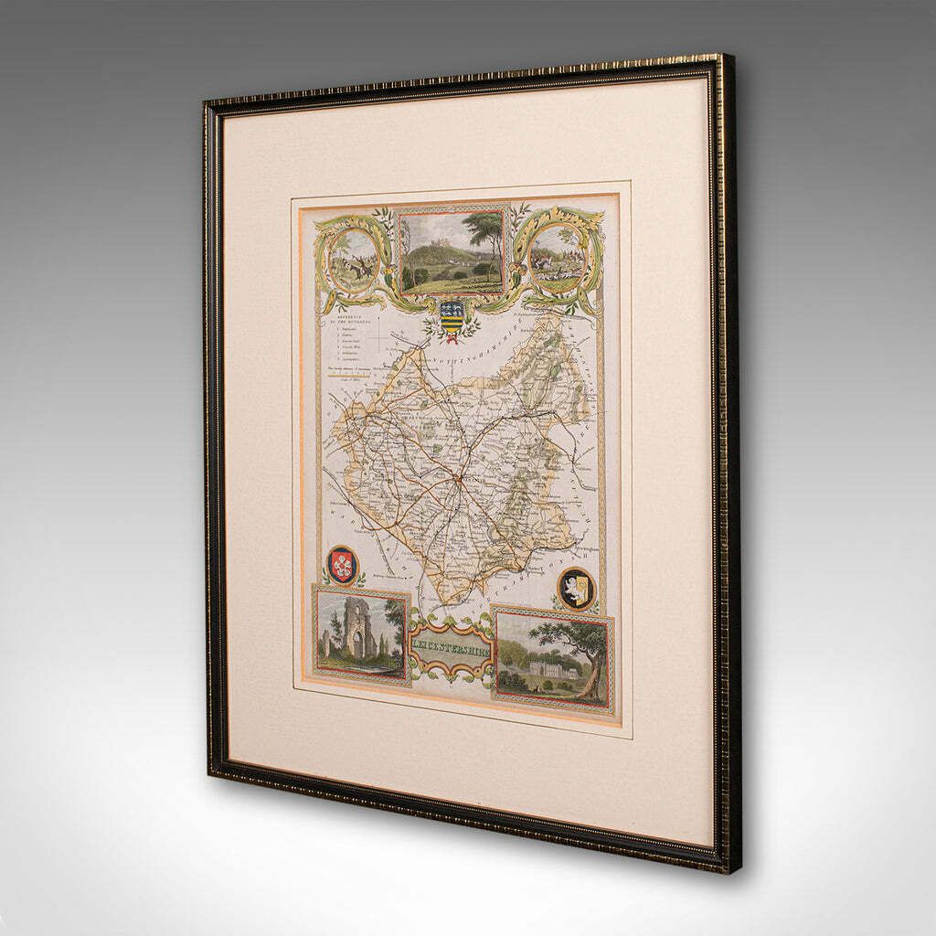 Antique Leicestershire Map, English, Framed Cartographic Interest, Victorian photo for sale