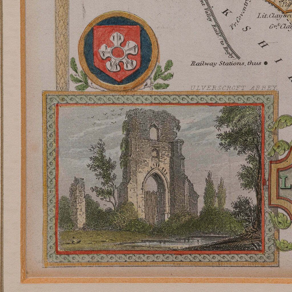 Art Antique Leicestershire Map, English, Framed Cartographic Interest, Victorian photo