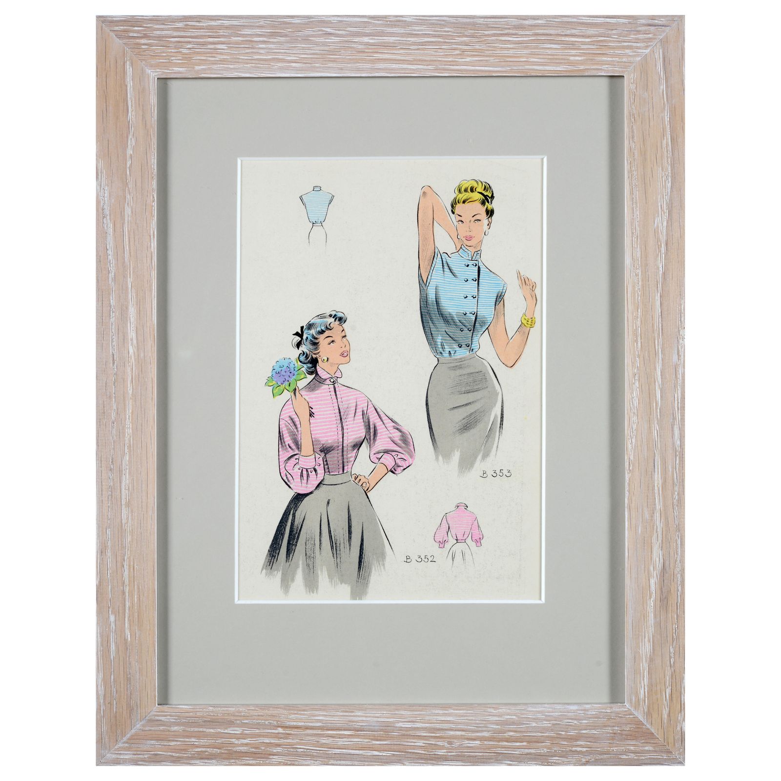 Set Of 8 1950's Vintage French Fashion Prints photo for sale
