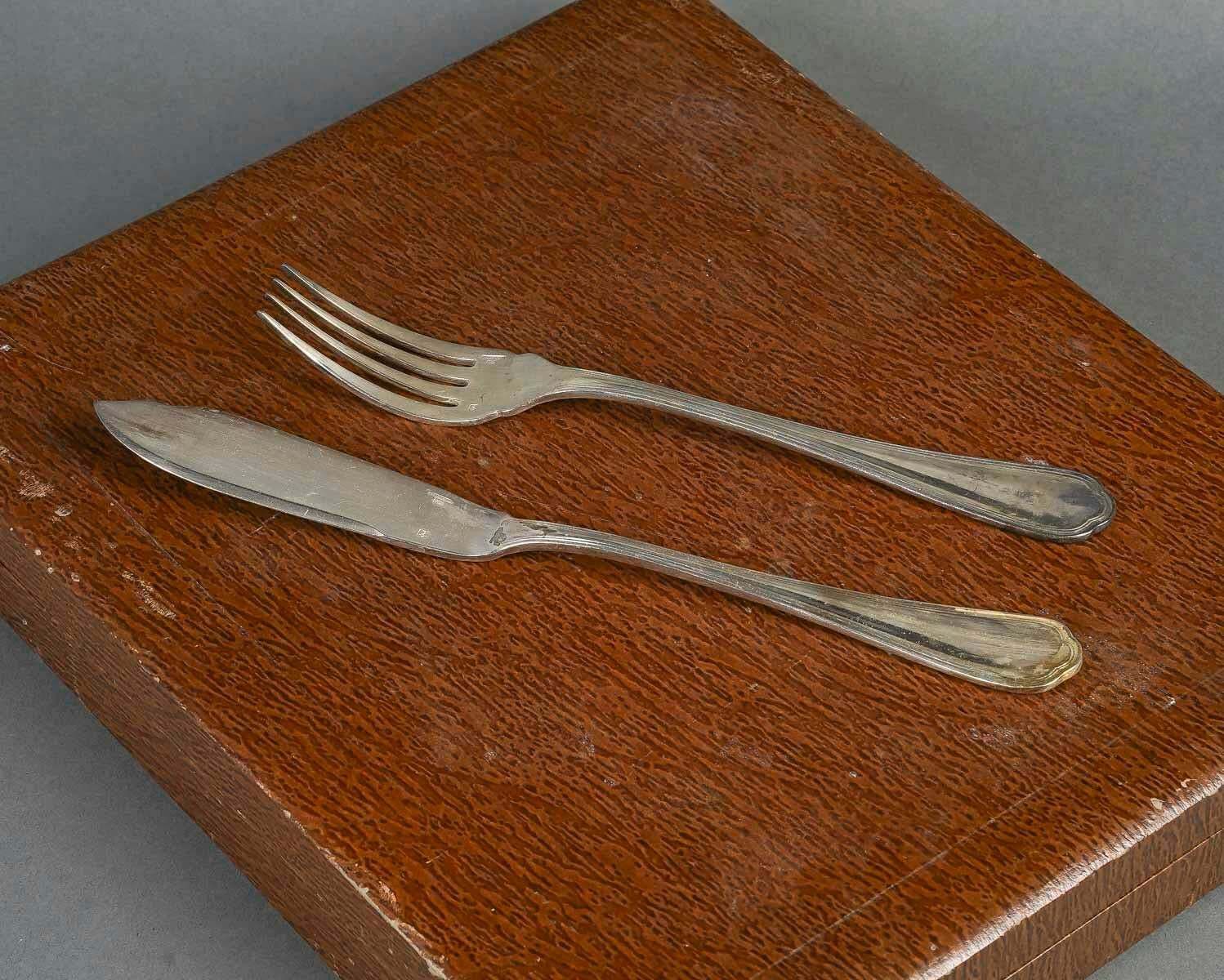 Fish Service With 12 Forks And 12 Fish Knives By The Silversmith Christofle. photo for sale