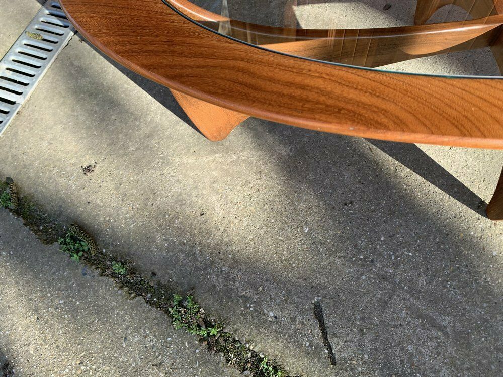 Oval Teak Astro Coffee Table With Glass Top By Victor Wilkins For G Plan, 1960s photo vintage