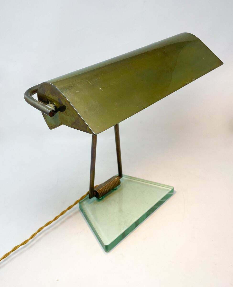 Mid Century Modern Glass & Brass Table Lamp Attributed To Pietro Chiesa, 1950s photo furniture