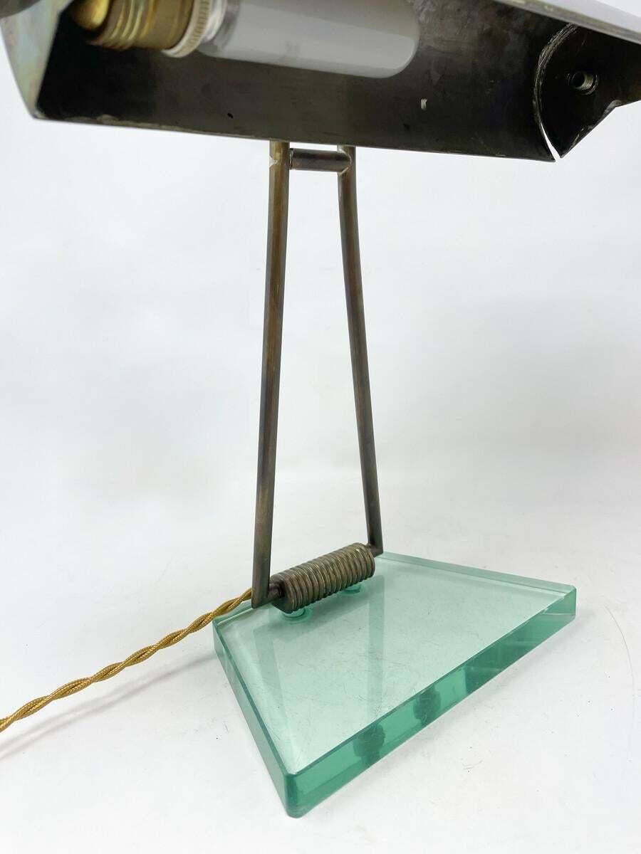 Mid Century Modern Glass & Brass Table Lamp Attributed To Pietro Chiesa, 1950s photo Lighting