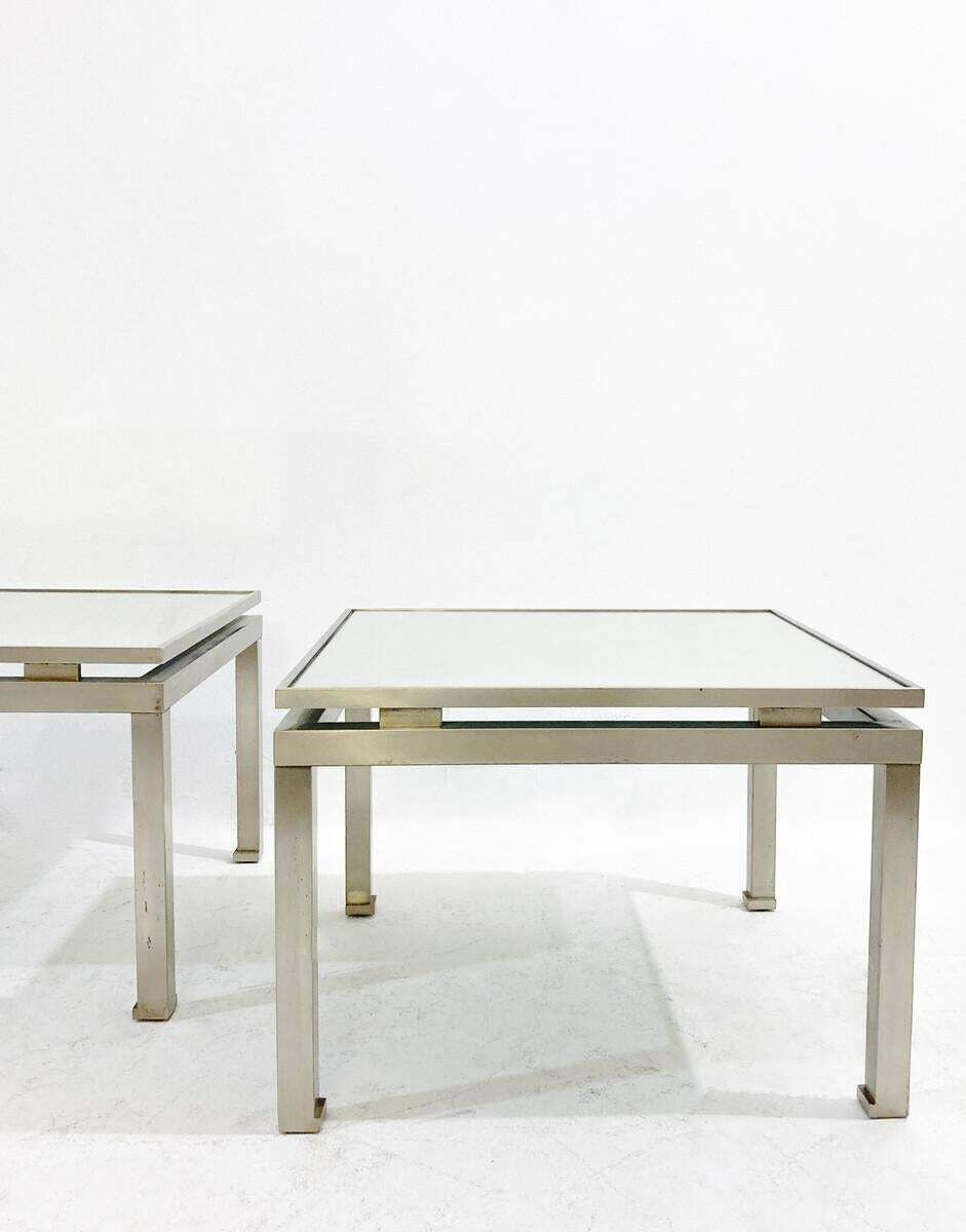 Mid Century Modern Pair Of Side Tables, Metal And Glass, Italy, 1970s photo Furniture