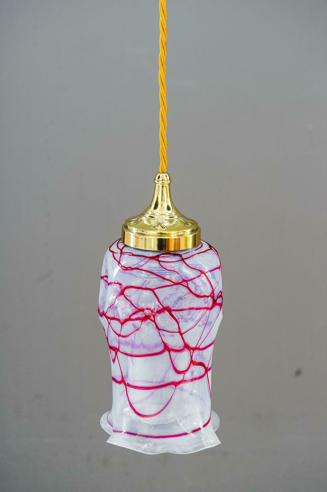 Art Deco Pendant With Original Palme Koenig Opaline Glass Shade Around 1920s photo for sale