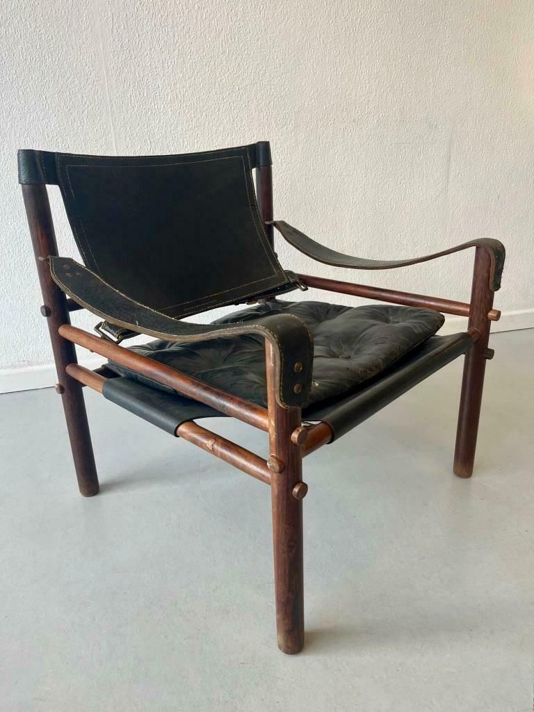 Arne Norell Black Leather Safari Easy Chair, Sweden Ca. 1970s photo furniture