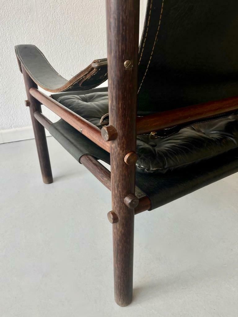 Arne Norell Black Leather Safari Easy Chair, Sweden Ca. 1970s photo Furniture