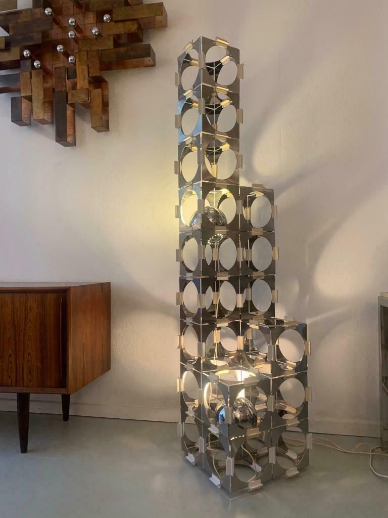 Lighting Rare Stainless Steel Skyscraper Modular Floor Lamp By Reggiani, Italy, Ca. 1970s photo